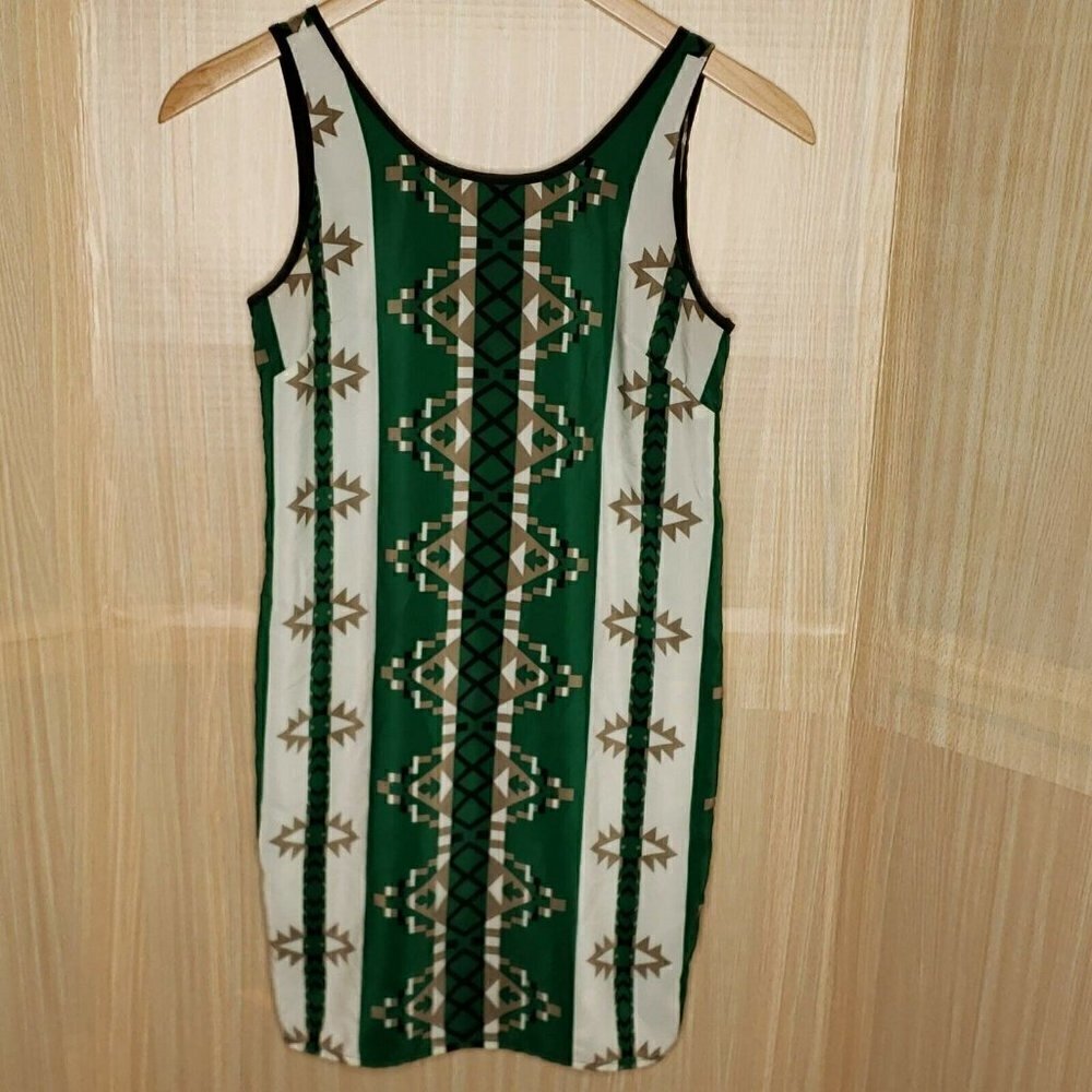 Alya  Aztec Green Sleeveless Mini Dress Small